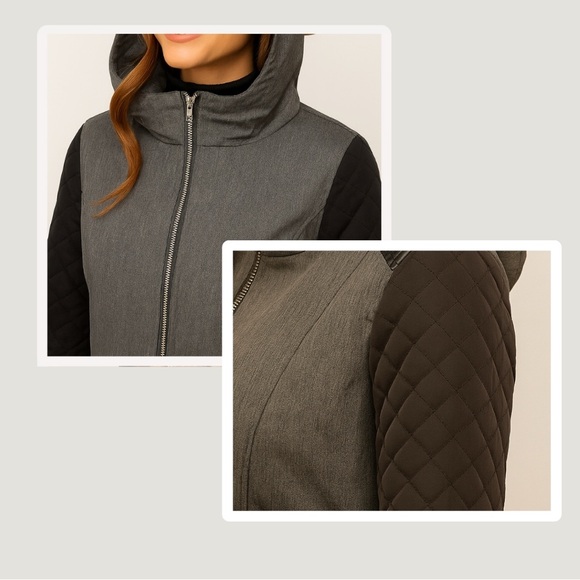 Quilted Sleeve Moto Parka – Grey & Black Contrast Fall Coat- Bundle & Save - Picture 3 of 14